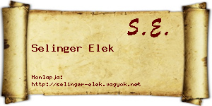 Selinger Elek névjegykártya